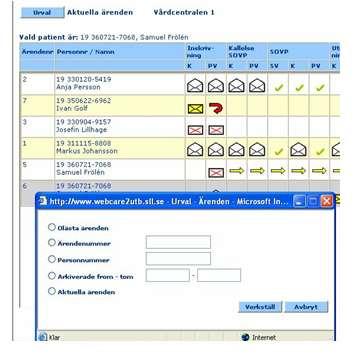 5 OBS! För att uppdatera innehållet i ärendebilden används tangent F5, eller gå ur ärendebilden och sedan in igen. Chatt Symbolen C visas alltid i kolumnen Anteckning. Symbolen är vit, röd eller grön.