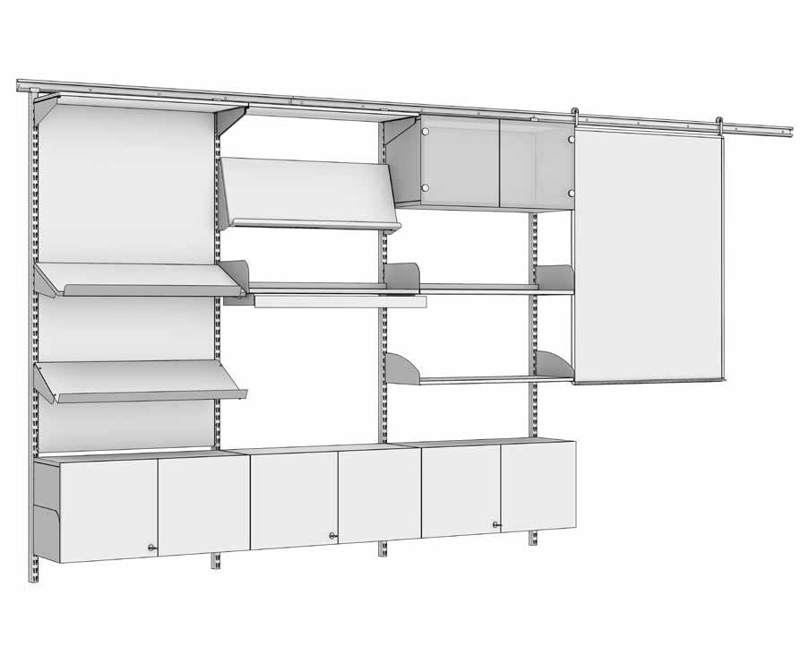 Välj bärlist för rullkrok Hängskena fås också i light version Anslagstavla med och utan textil hylla i plexiglas Whiteboard tavla, fås i flera storlekar. Se sida 149.