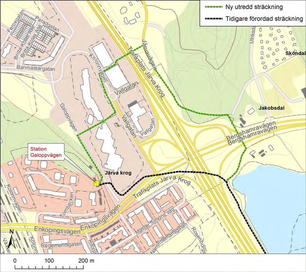 Figur 3. Ny sträckning för passage av trafikplats Järva krog.