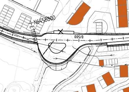 Förslaget bygger på att befintlig Kristinebergsväg breddas och befintlig korsning förbättras så att dimensionerande fordon kan passera genom korsningen på ett tillfredsställande sätt.