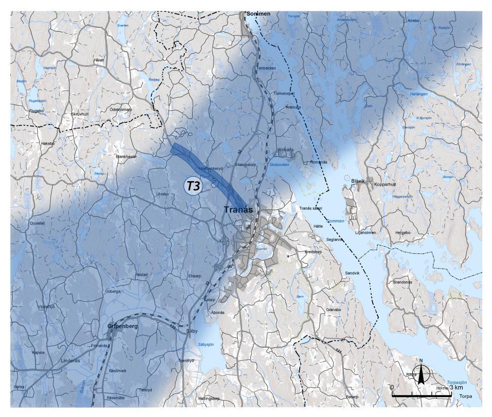 kostnaderna och negativa effekterna, än de övriga tre stationsalternativen. Dessa tre stationsalternativ är: 6.3.1 Stationsalternativ T1, Extern station mellan Boxholm- Sommen 6.3.2 Stationsalternativ T3, Extern station nära tpl.