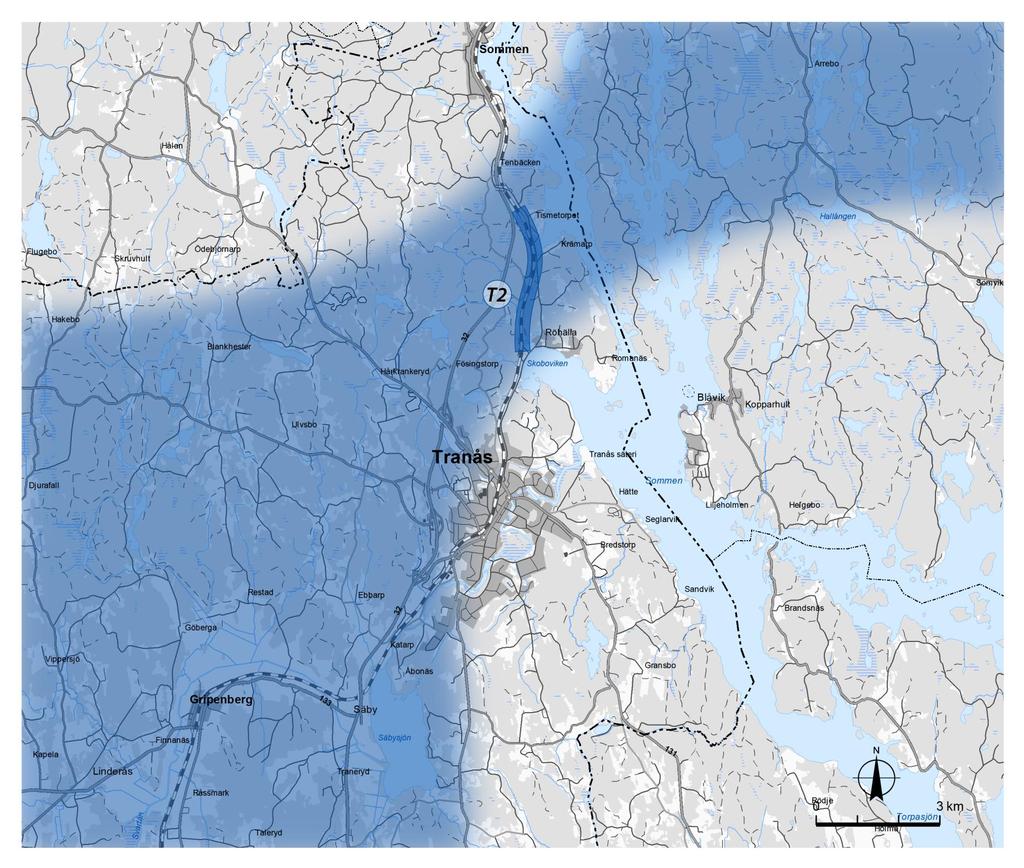 7.2 Stationsalternativ T2, Extern station norr om Tranås Stationsprincip T2 är ett av de alternativ som studeras vidare efter urval steg 1.