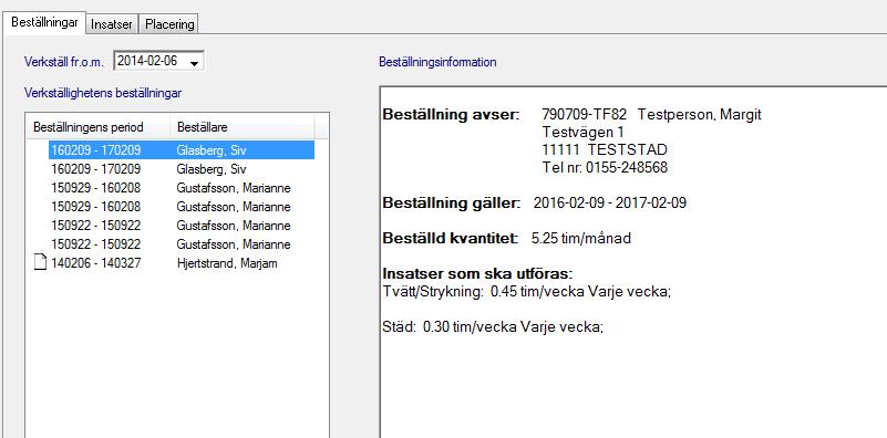 3. Om du markerar raden under fliken Beställning så ser du beställningsinformationen i fönstret
