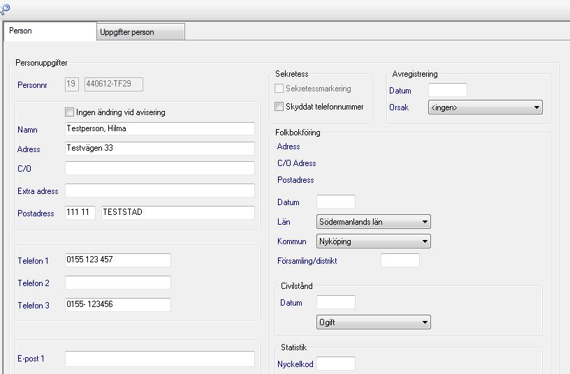 Uppgifter person Uppgifter person heter den sida som du som kontaktpersonal ska