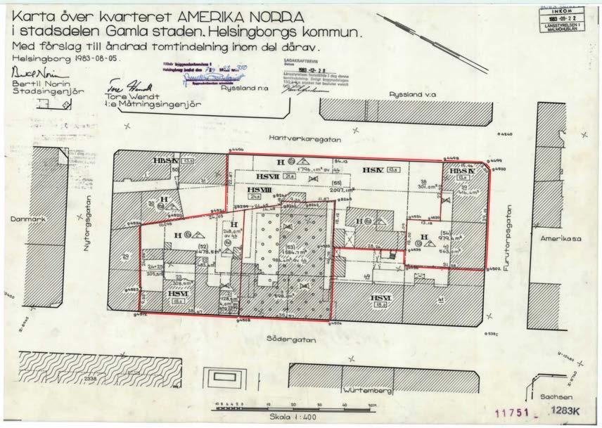 Fastighetsplaner Gällande fastighetsplan för kvarteret Amerika Norra. Observera att bilden inte är skalenlig. För planområdet gäller fastighetsplan 11751 från 1983 för kvarteret Amerika Norra.