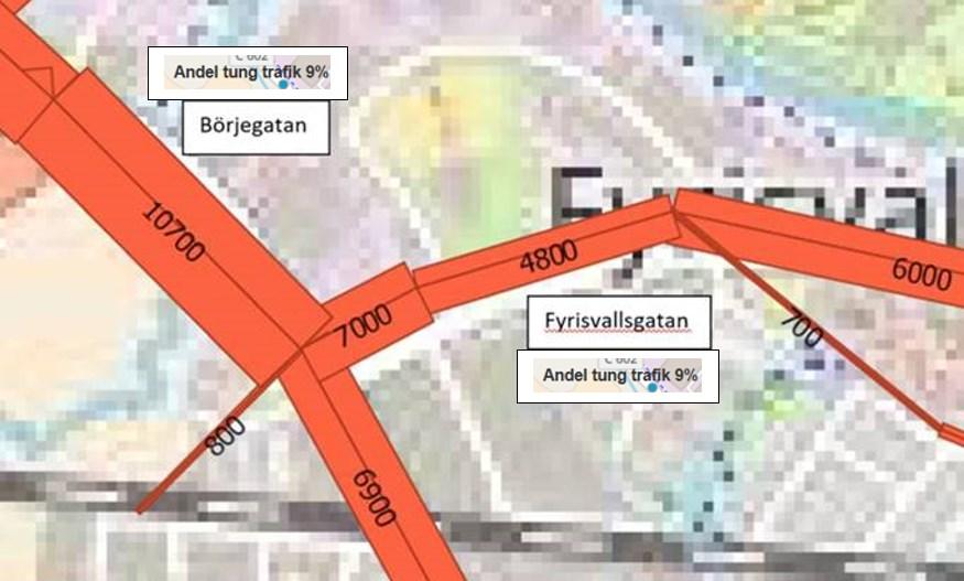 Trafikunderlagen som använts i beräkningarna för noll- och utbyggnadsalternativet