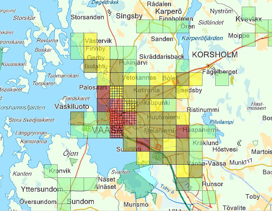 2.3. Olyckor som fastställer riskklassen Utöver den risknivå som bestämts med regressionsmodellen bedömer räddningsverket de riskrutor i vilka medeltalet för de olyckor som fastställer riskklassen är