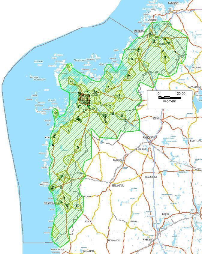 Bild 24. Kalkylmässiga områden som nås (framme vid objektet 6/10/20 min.