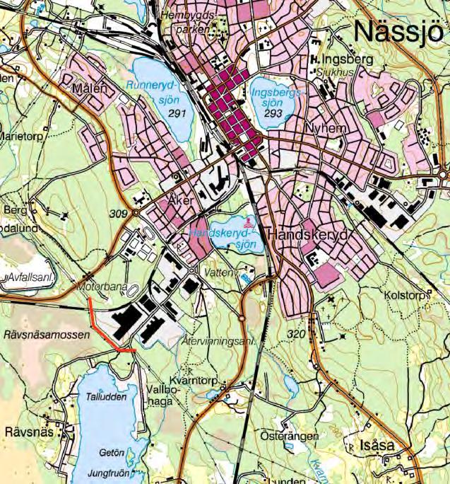 4 Beskrivning av huvudalternativ 4.1 Lokalisering och omfattning Ledningen är belägen sydväst om Nässjö tätort, och löper i utkanten av ett industriområde.