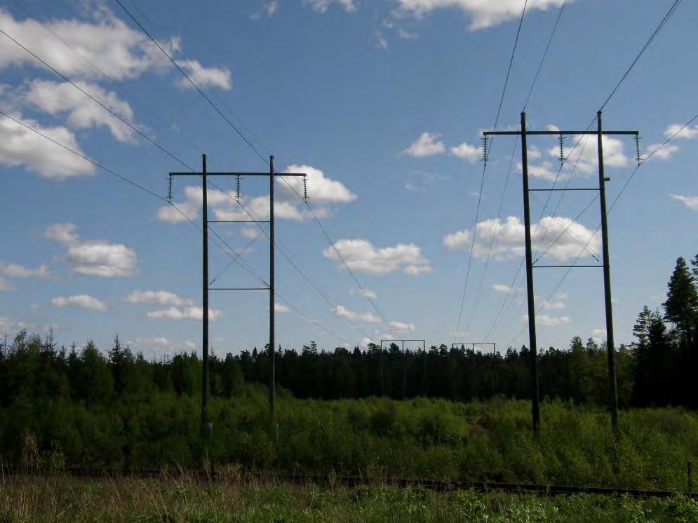 4.2 Teknisk utformning Ledningen är uppförd på träportalstolpar med horisontell fasplacering (hängisolatorer).