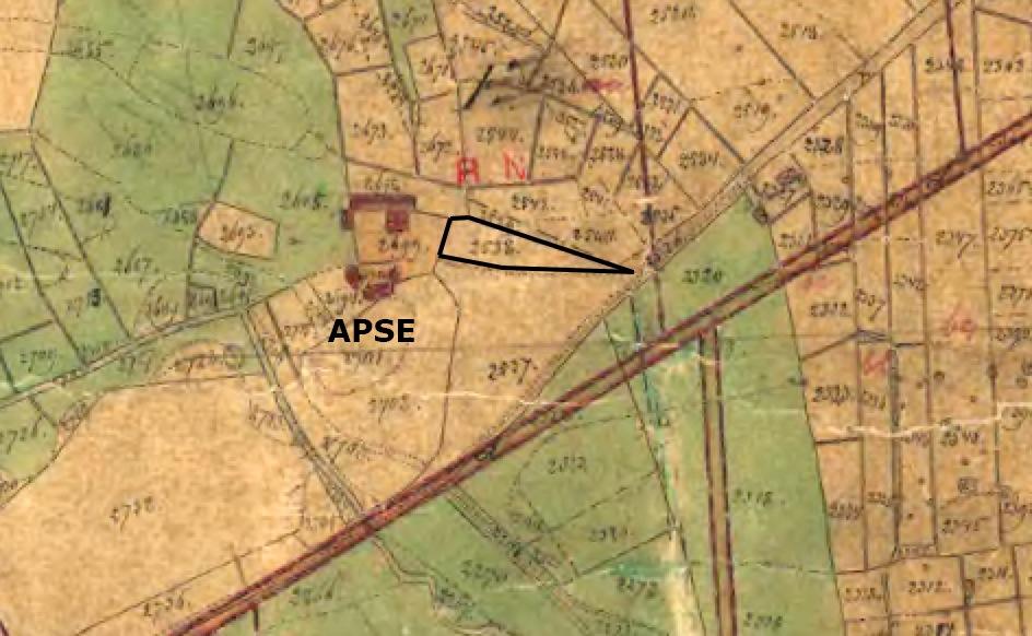 Fig 4. Bilden visar ett utsnitt ur Lagaskifteskartan och Apse gård med dess ägor 1880.