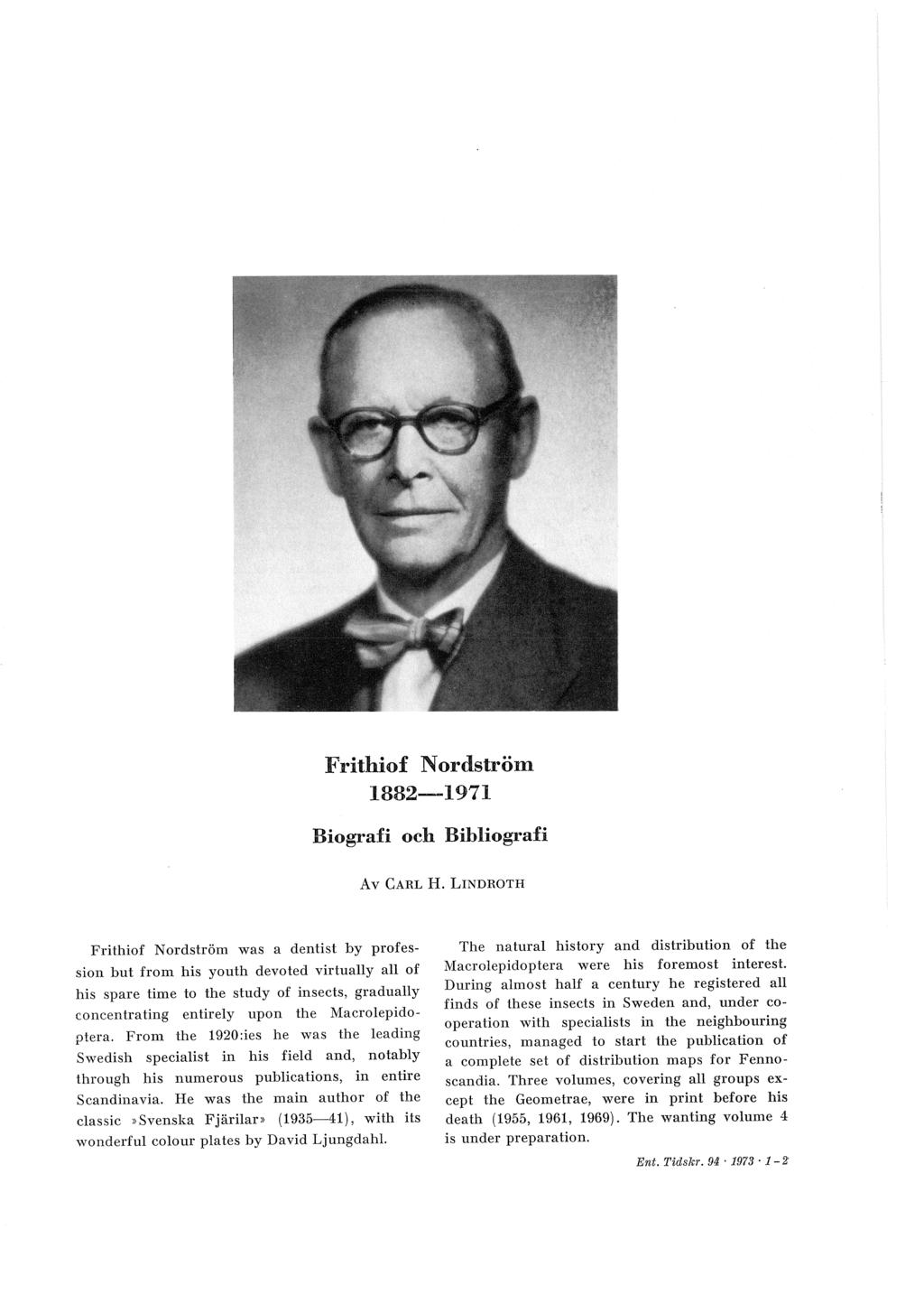 Frithiof Nordström 1882-1971 Biografi och Bibliografi Av CARL H.
