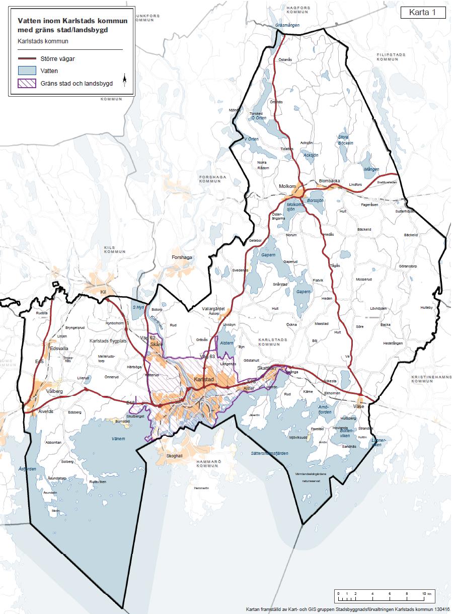 Karta över avgränsningen mellan stad och landsbygd.