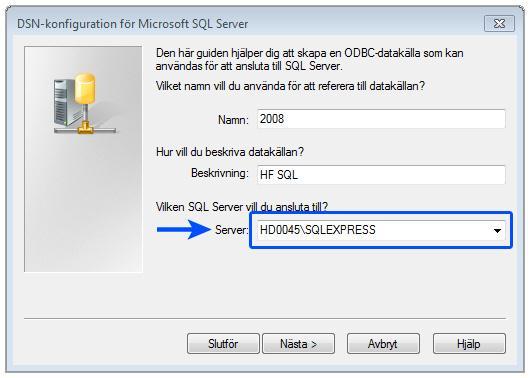 dialog att visas: så Här anger du först vad du vill kalla databaskopplingen i Namnfältet och sedan