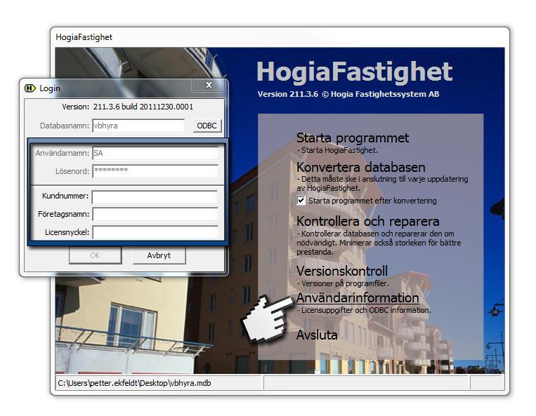 Tips: En aktuell licensnyckel finns alltid att hämta på vårt kundtorg: www.kundtorg.hogia.se Nästa steg är att koppla programmet mot er databas.