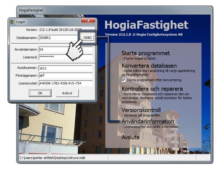 Detta öppnar Windowsdialogen ODBC Administrera databaskälla Administrera