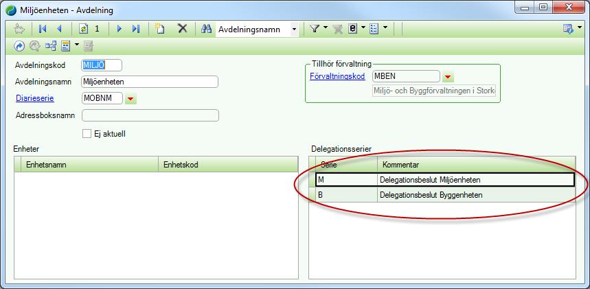2.2.9 Flera delegationsserier till en avdelning Det går nu att koppla in flera delegationsserier till en avdelning (System > Register >