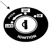 Varning: Rör aldrig tändningsnyckeln under färd. Att vrida nyckeln till OFF eller LOCK, stänger av alla elektriska komponenter och kan orsaka en olycka.