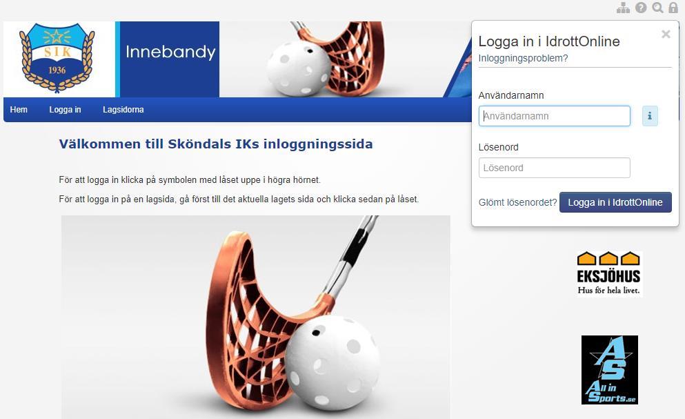 3 Logga in Gå till login-sidan (eller din lagsida) och klicka på det lilla låset i