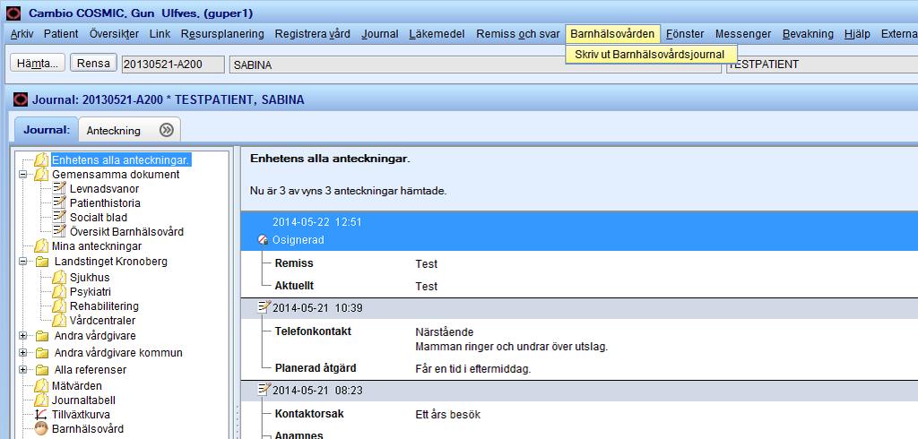 3 Hantering av digital barnhälsovårdsjournal, Cosmic Den elektroniska barnhälsovårdsjournalen förs i vårdinformationssystemet Cosmic.