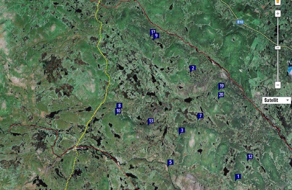 Vidare visade samebyn renarnas aktuella spridning öster om järnvägen genom att logga in på Followits hemsida (www.followit.se) och visa renarnas GPS-positioner i realtid (Figur 6). Figur 6.