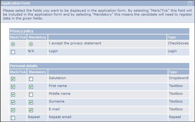 Att mottaga ansökningar Det ansökningsformulär som har valts för det specifika projektet uppvisas för den sökande kandidaten, vilket innebär att den ansvariga rekryteraren får svar på precis de