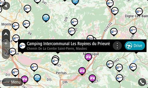 Tips! Tryck på en IP för att planera en rutt till den. Ta bort intressepunkter för camping på kartan 1. Välj Utseende på menyn Inställningar. 2. Välj Visa IP-listor på kartan.