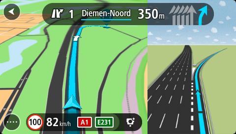 Avancerad körfältsvägledning hjälper dig att förbereda dig inför motorvägsavfarter och korsningar genom att visa rätt körfält för din planerade resväg.