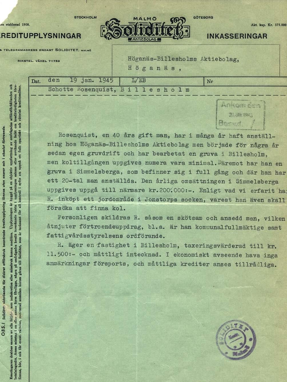 En enkel ansökan om att få bryta kol på Höganäsbolagets koncession hamnar hos bolaget.