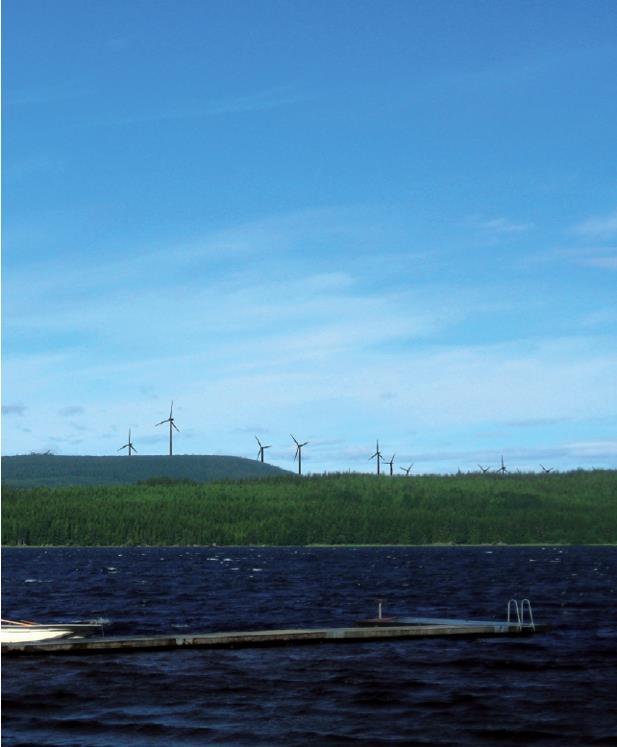 PROJEKTBESKRIVNING TÖNSEN 4/6 Fotomontage Långbo stugby Nedläggning av kabel invid väg. 27 planerade vindkraftverk. Navhöjd 119 m. Rotordiameter 122 m. Totalhöjd 180 m.