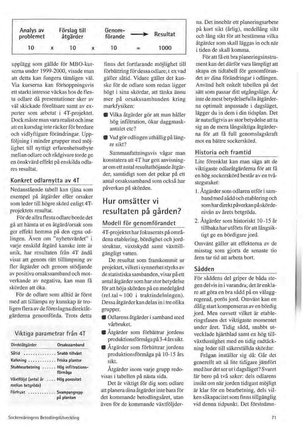 Analys av problemet 10 X Förslag till åtgärder 10 X upplägg som gällde för MBO-kurserna under 1999-2000, visade man att detta kan fungera tämligen väl.