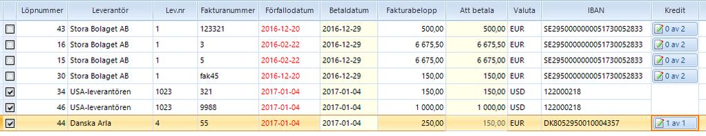 Genom att klicka i fältet eller trycka på F3-tangenten får du upp ett nytt fönster där du kan matcha din/dina kreditfakturor mot debetfakturan.