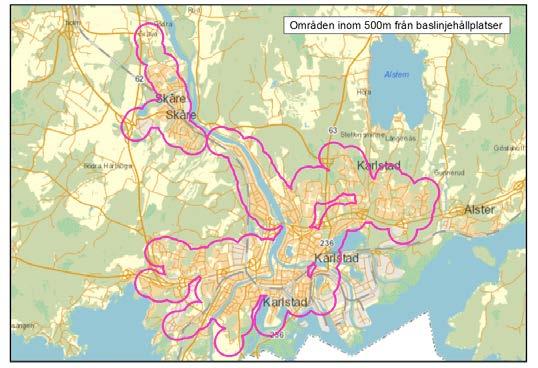 I och med baslinjerna har stora delar av Karlstad nära till kollektivtrafik av hög kvalitet.