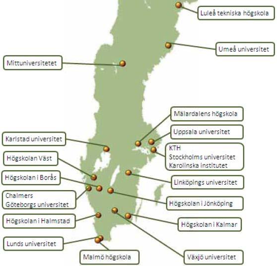 Karta över universitet och högskolor i