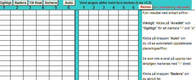 Efter att alla gjort tre försök klickar man på knappen "Till final" (om fler än åtta deltagit).