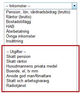 3 Registrera nya utgifter Klicka på menyvalet Transaktioner Klicka på i fältet Typ för att få upp en lista Välj typ av utgift