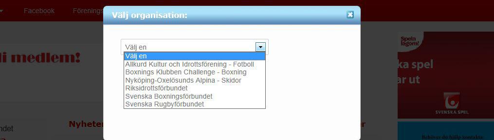 Logga in För att logga in på din förenings sida klickar du på hänglåset högst upp till höger på sidan.