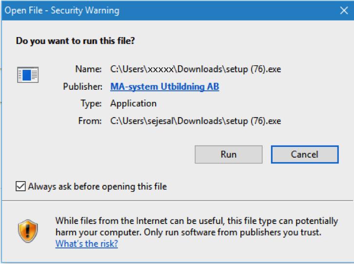 I fönstret Application Install - Security Warning klicka på Install. Nu laddas programmet ner. 4.
