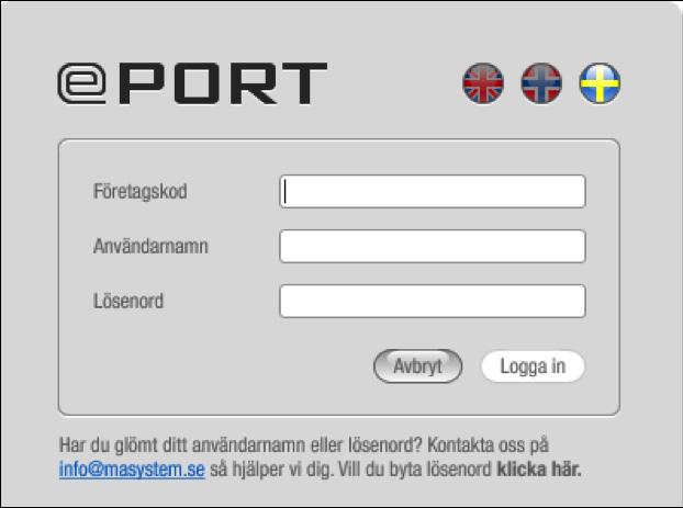 Byt till annat språk i eport genom att klicka på någon av flaggorna.