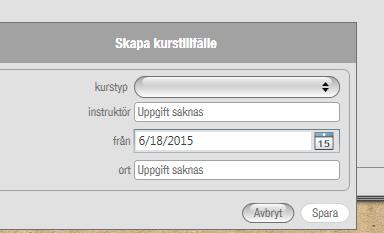 Kurstillfällen När du skall skapa en ny utbildningsgrupp måste du först skapa ett nytt kurstillfälle. Skapa kurstillfälle 1. Klicka på ikonen Kurs.