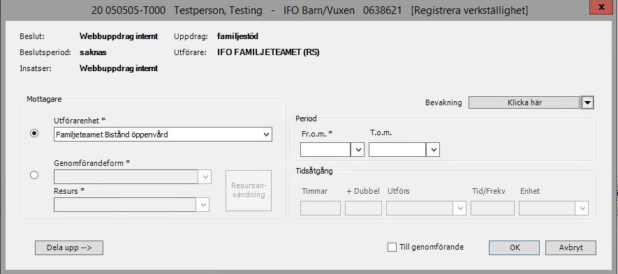 sedan på Registrera Välj Utförarenhet genom att klicka