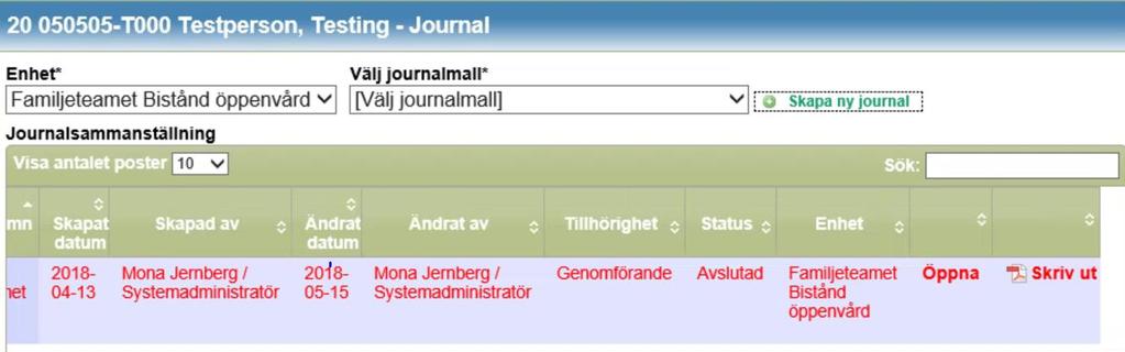 Skriv ut genomförandejournal Journalen avslutas i genomförandewebben men innan dess ska handlingarna