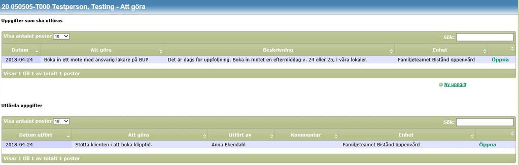 Nu lägger sig uppgiften under Utförda uppgifter Om du vill