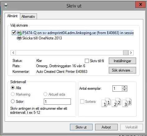 Välj sedan skrivare och klicka på Skriv ut