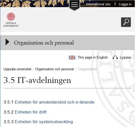 Kapitelindelning Vid ändring av kapitelindelning Kapitelindelning används i katalogen http://katalog.uu.se) Bilden är ett exempel på hur det kan se ut.