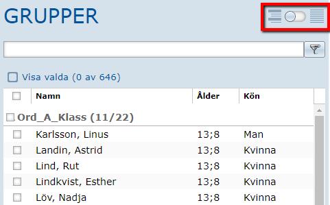 Om du har skapat grupper och vill exportera testresultat kan du ändra listan över testpersoner till Grupper med