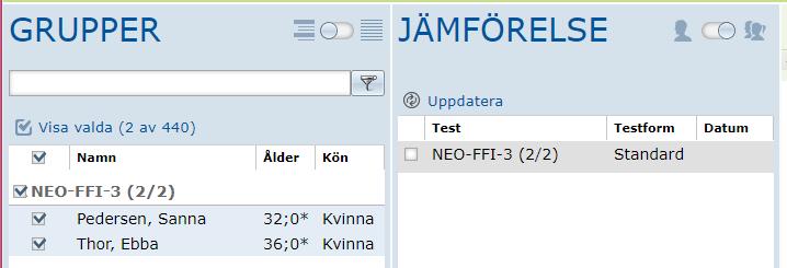 7.2. Jämföra målprofil med flera testpersoner Du kan också jämföra målprofilen med resultat från flera testpersoner.