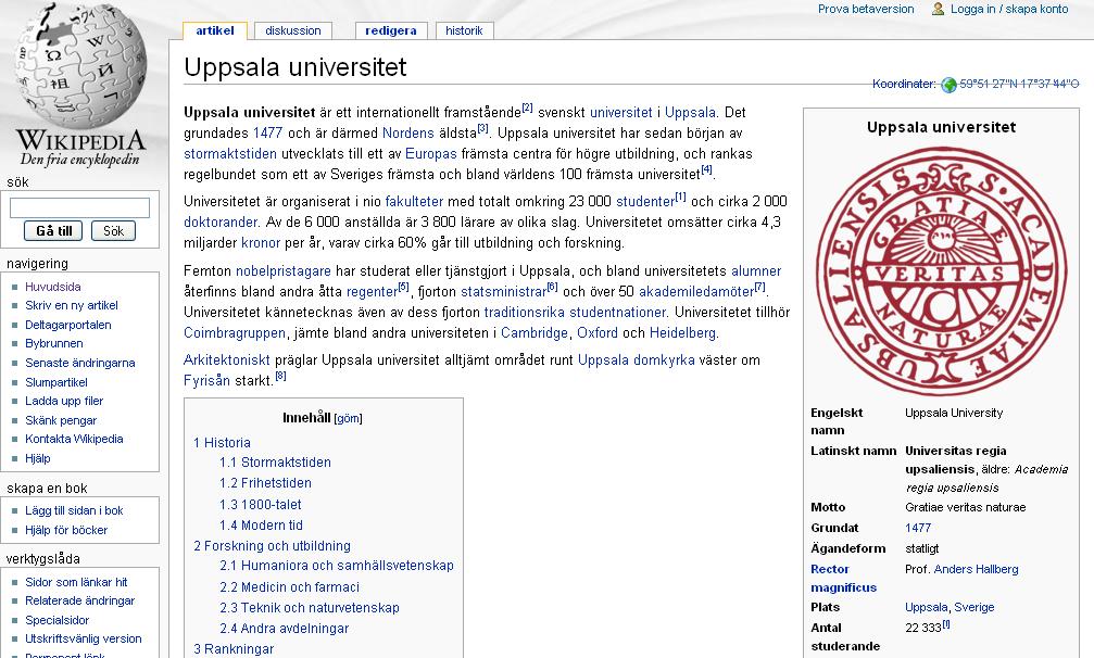 Bild 3: Uppsala universitet på Wikipedia För läraren kan det bli ett problem när fler och fler av våra studenter sitter uppkopplade med bärbara datorer under föreläsningar och lektioner.