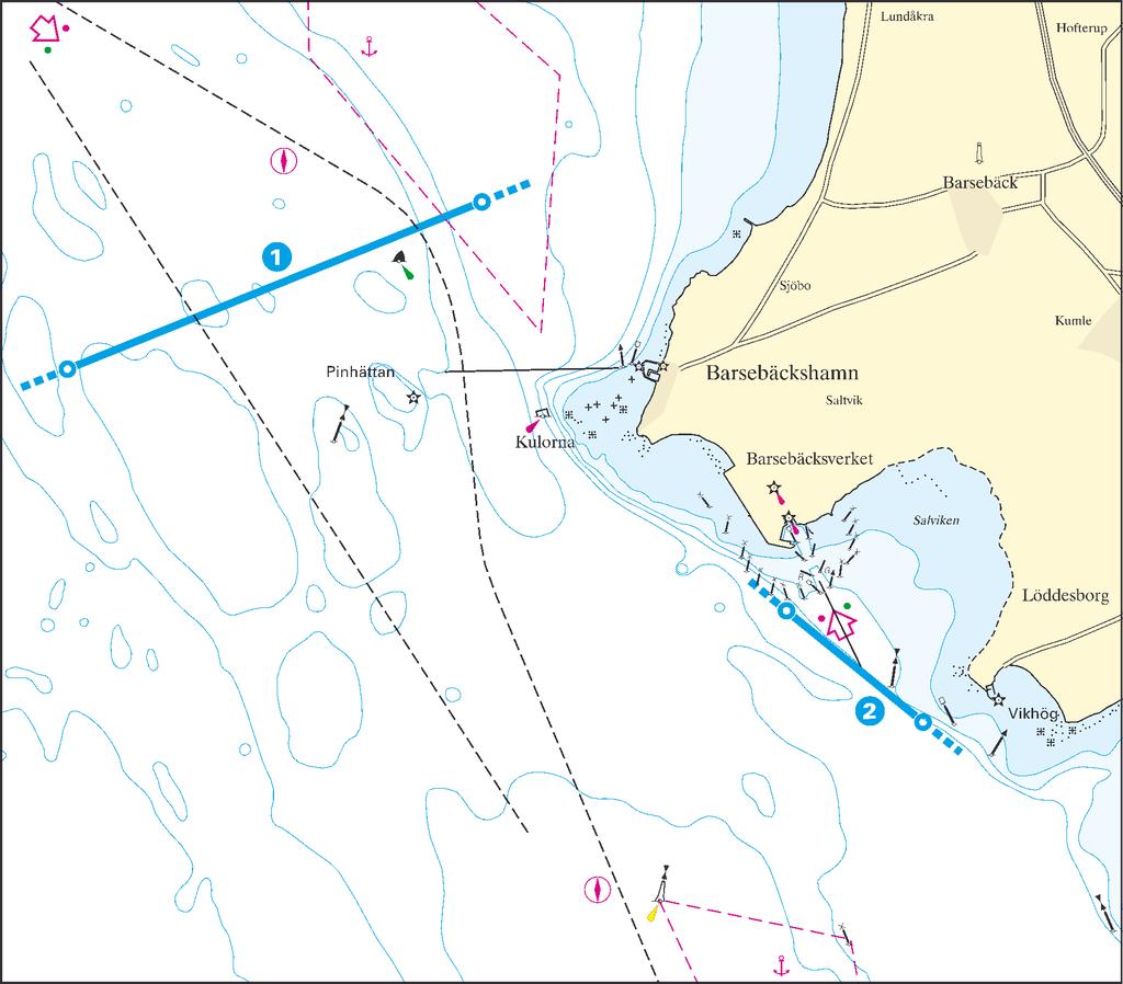 Lotsområde Malmö Ma4 - Barsebäck och Pinhättan 1 ) Pinhättan 55 45,40 N 012 48,65 E 55 46,30 N 012 52,60 E Malmö (Swede Harbour) - Pinhättan 80/15/- 90/16/- f * * v ) Vikhögsbojen (3 M sydost