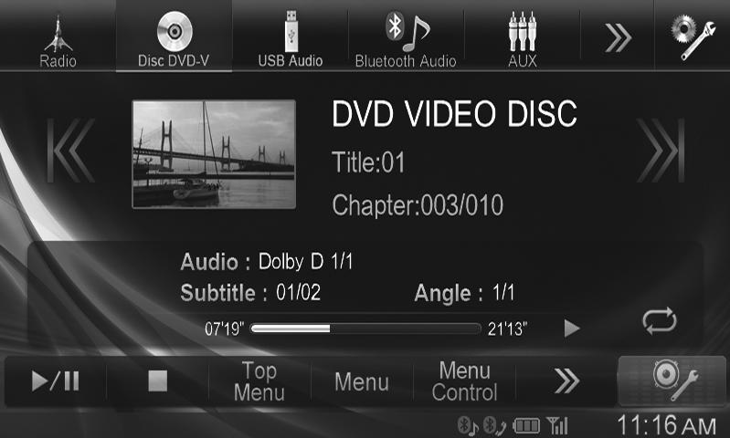 DVD-funktion Användarhandledning DVD När du pekar på dvd-uppspelningsskärmen, visas funktionsskärmen DVD. Nedan visas ett exempel på en DVD- VIDEO-funktionsskärm.